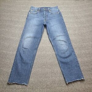 Gap Cheeky Straight Jeans Women 27/4R Blue High Rise Button Fly Raw Hem Denim